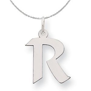 Silver Karlie Collection Block Initial Charm Letter R Necklace - 18 In